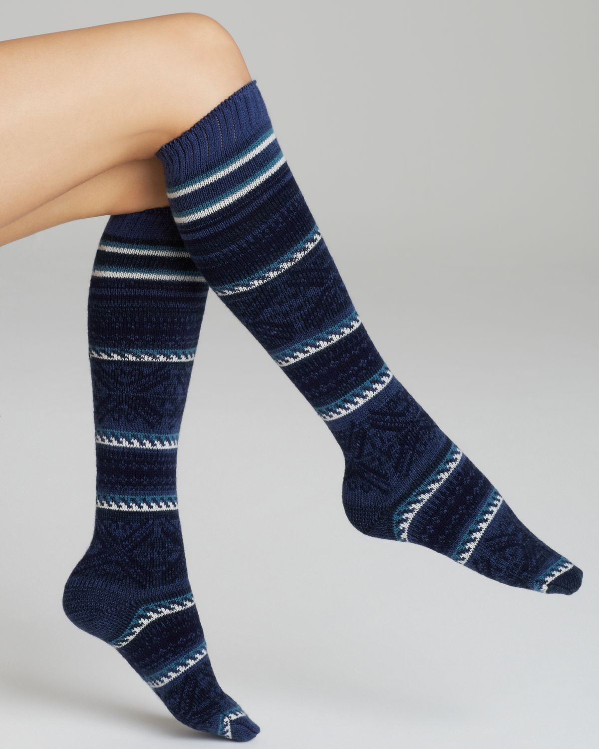 Hue Winter Fairisle Knee Socks In Blue Lyst