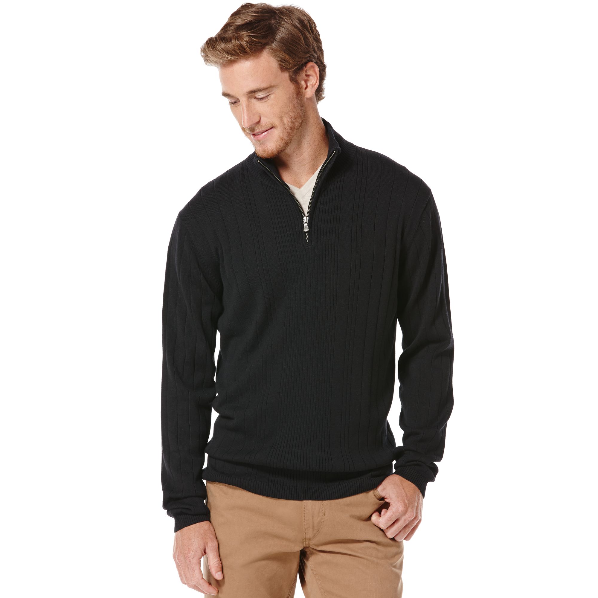 Lyst - Perry Ellis Quarter Zip Sweater in Black for Men