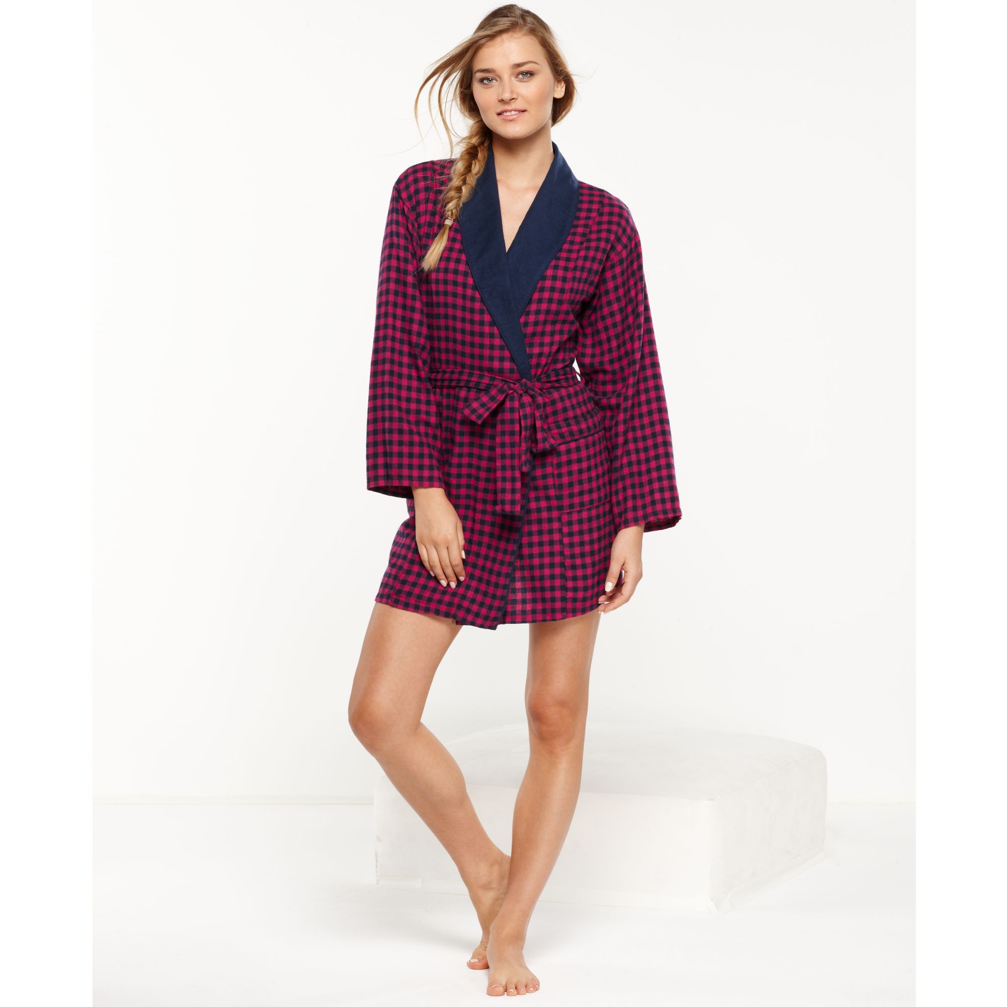 Tommy hilfiger Flannel Parlour Robe in Red | Lyst