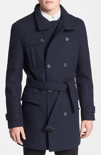 Topman Double Breasted Wool Blend Trench Coat in Blue for Men (Navy) | Lyst