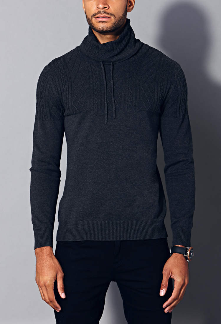 Lyst Forever 21 Cable Knit Turtle Neck Sweater In Gray For Men