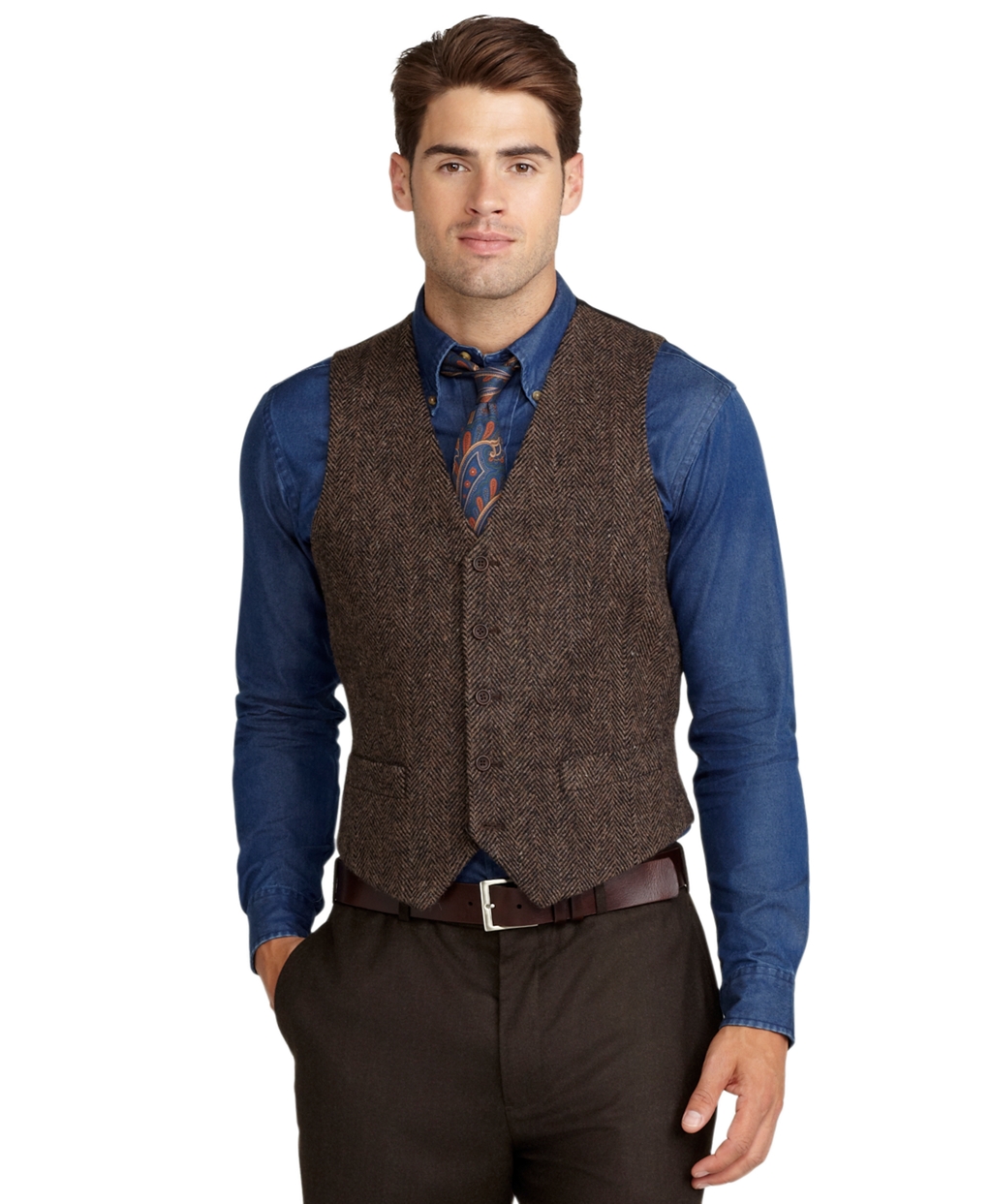 Brooks brothers Harris Tweed Herringbone Vest in Brown for Men | Lyst