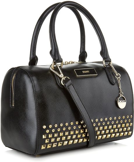 Dkny Studded Saffiano Bowling Bag in Black (gold) | Lyst