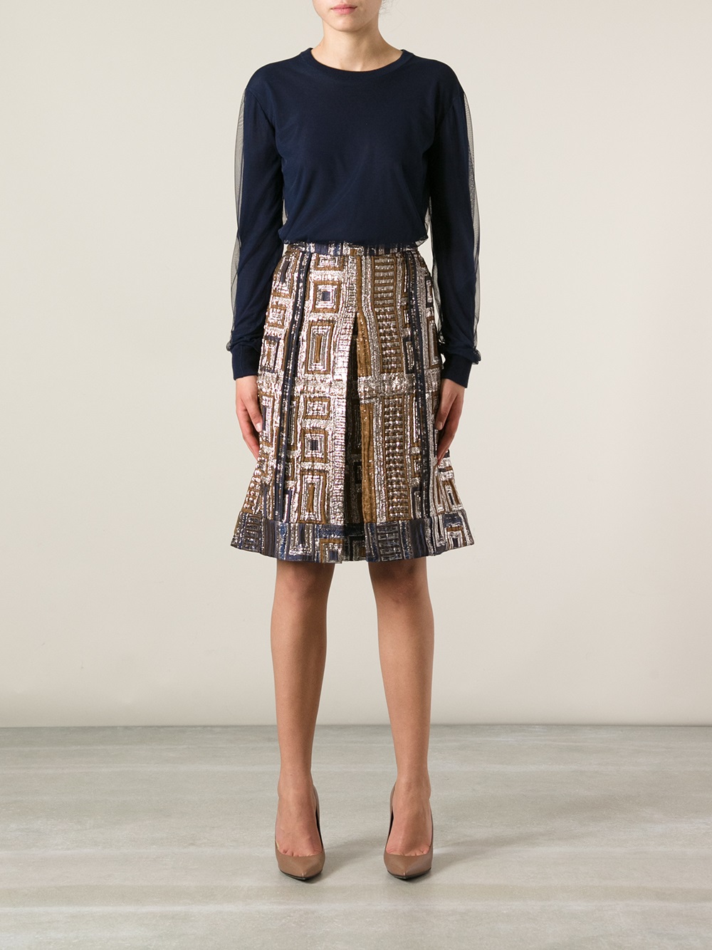 Lyst Rochas Geometric Jacquard Skirt in Brown
