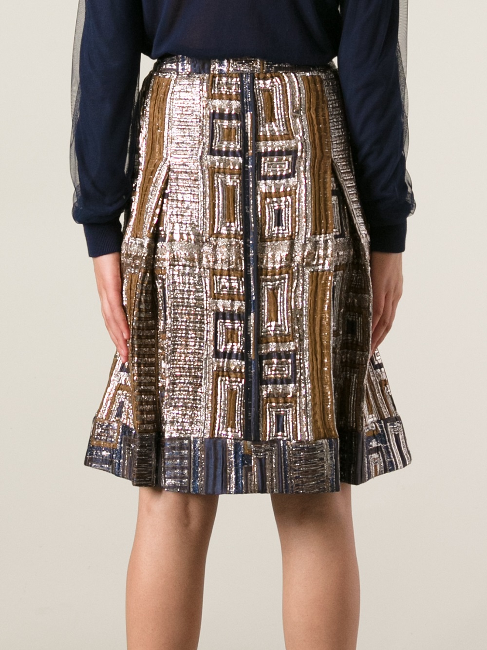 Lyst Rochas Geometric Jacquard Skirt in Brown