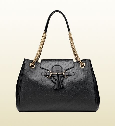 Gucci Emily Ssima Leather Shoulder Bag in Black | Lyst