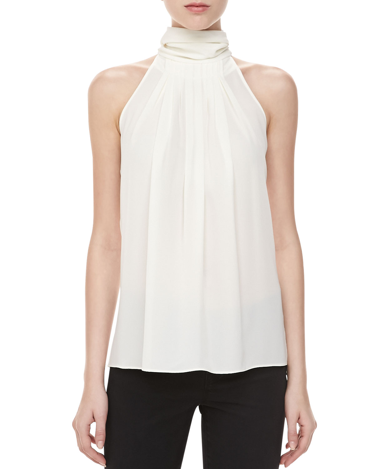 Michael Kors Silk Georgette Pleated Top Ivory in White (IVORY) | Lyst