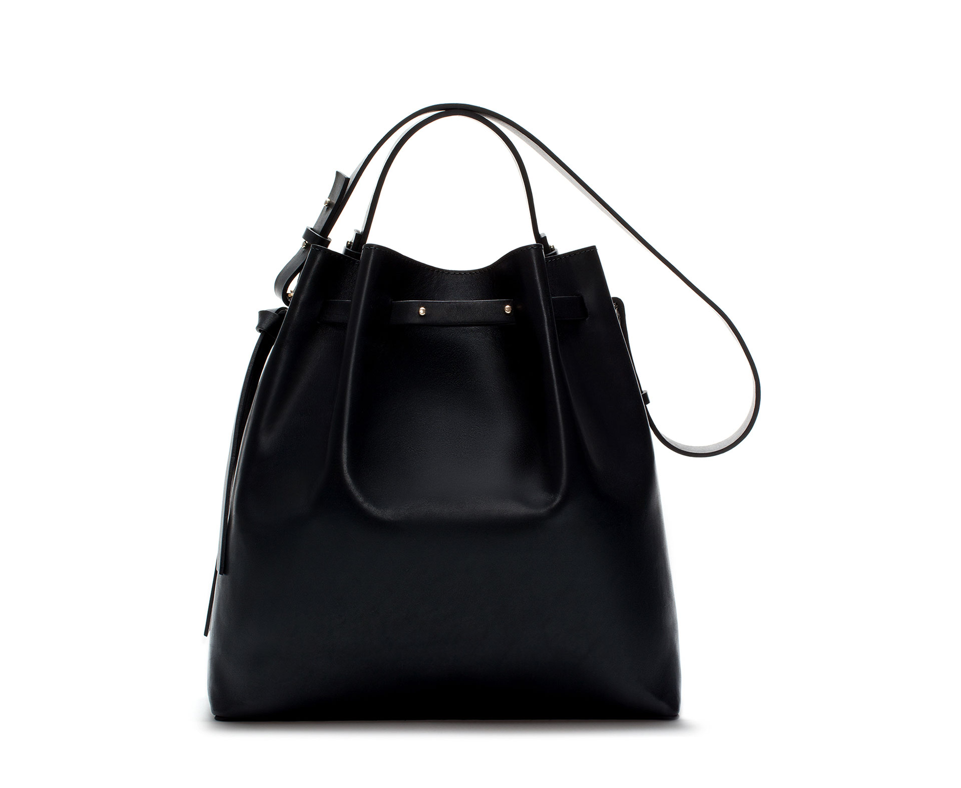 Zara Limited Editionminimal Leather Bucket Bag in Black | Lyst