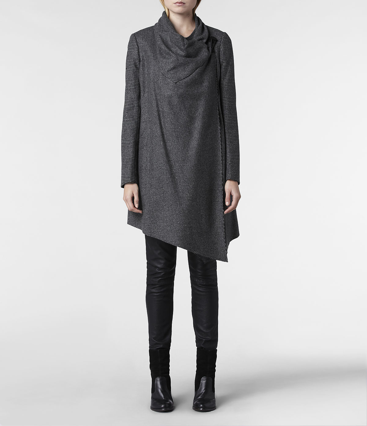 Lyst - Allsaints Check Monument Coat in Gray