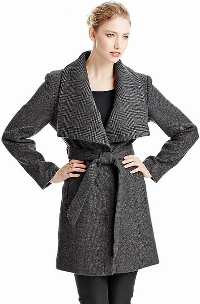 Anne Klein Singlebreasted Envelope Collar Wool Coat in Gray | Lyst