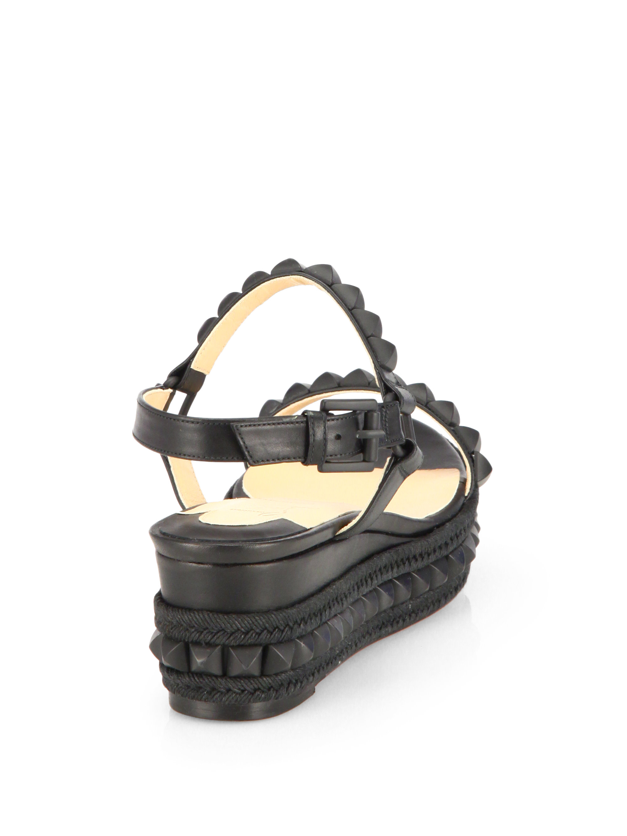 Christian louboutin Cataclou Studded Wedge Sandals in Black | Lyst  