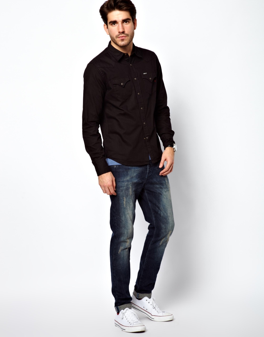 Lyst - Asos Denim Shirt Black in Black for Men