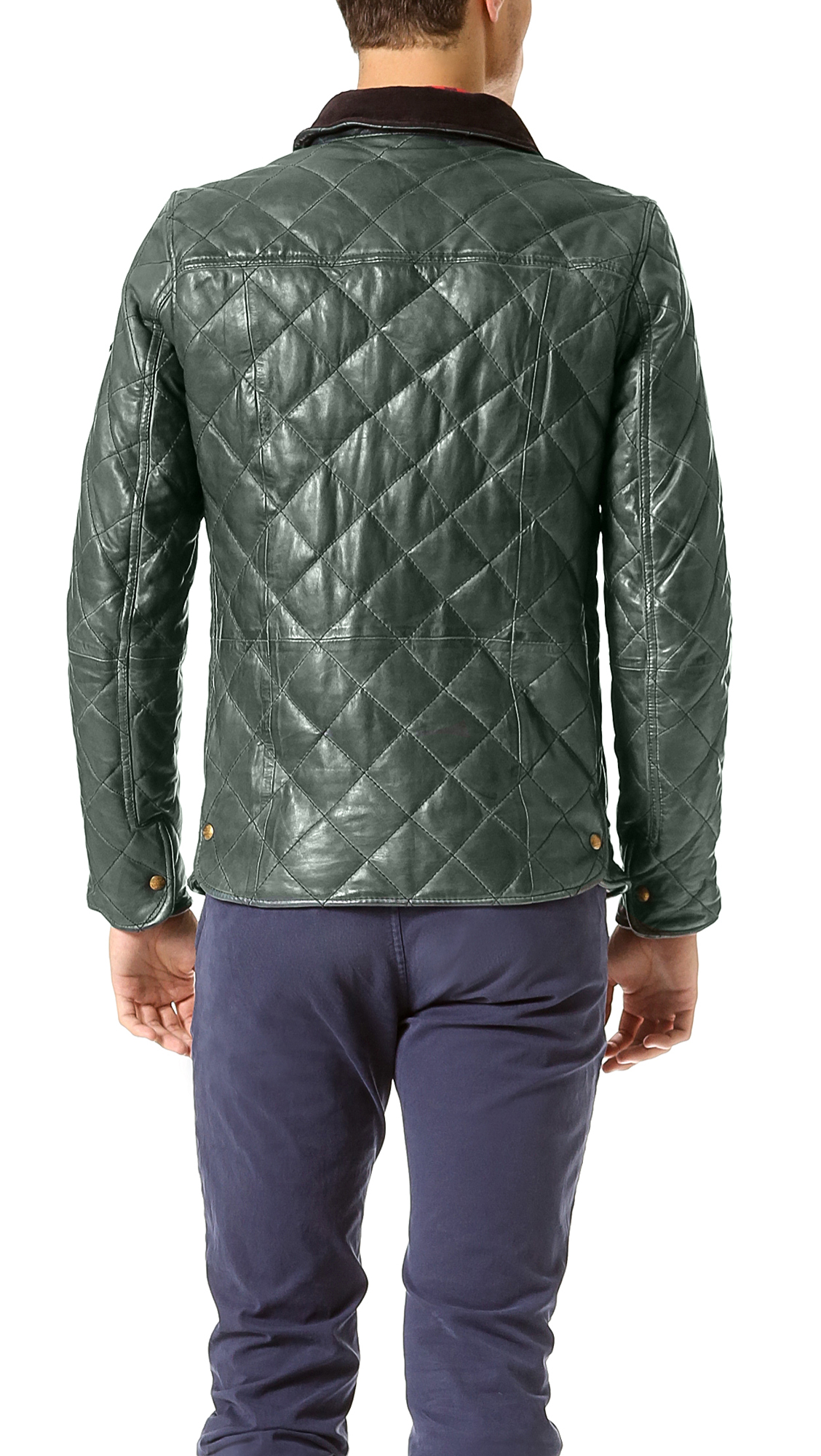 Scotch & Soda Quilted Leather Jacket in Green for Men - Lyst