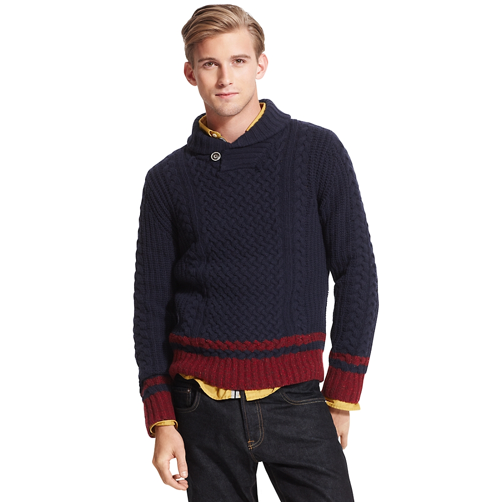 Tommy Hilfiger Colorblock Stripe Shawl Collar Sweater in Blue for Men ...