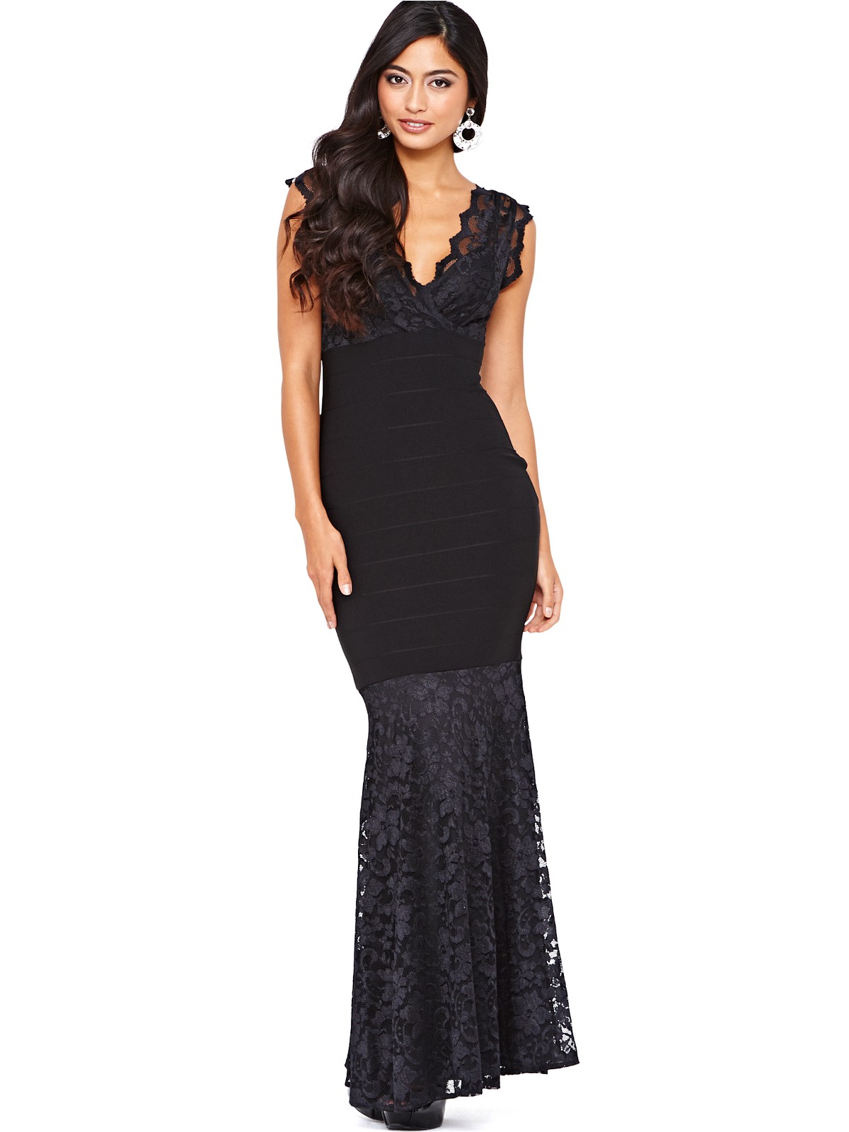 Lipsy Lipsy Lace Fishtail Maxi Dress in Black | Lyst