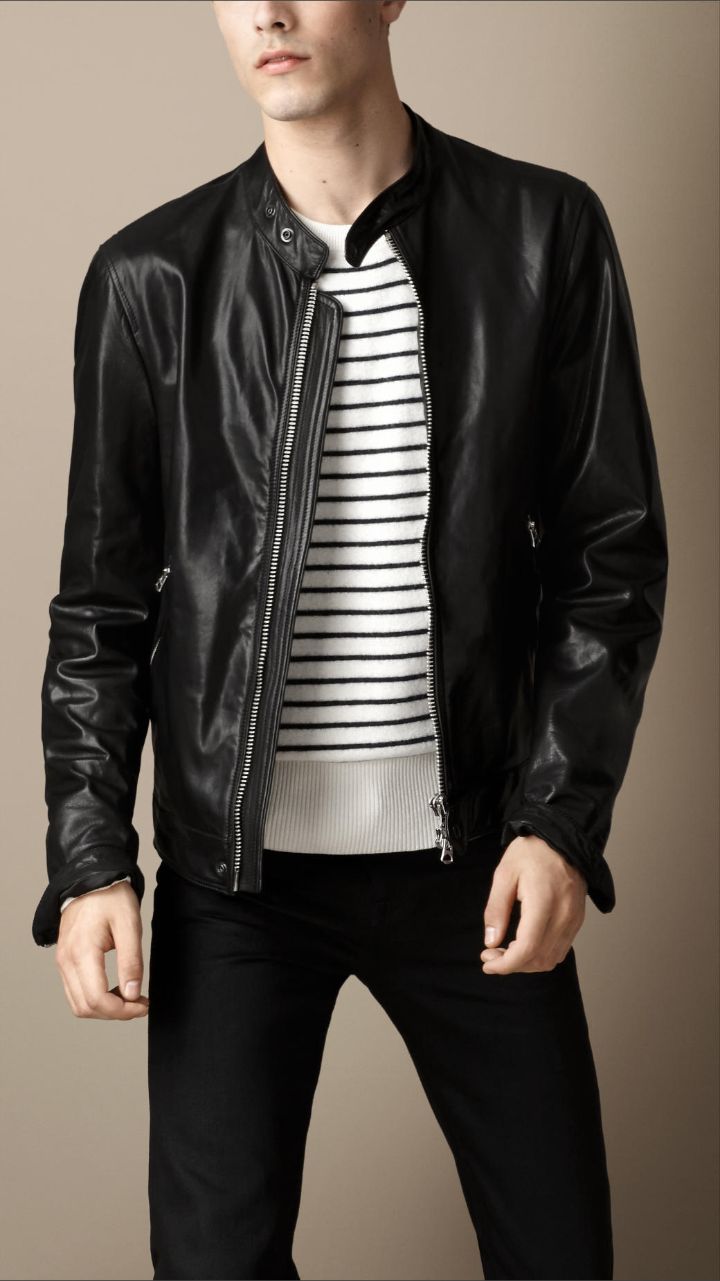 Lyst Burberry Soft Leather Racer Jacket In Black For Men Gallery