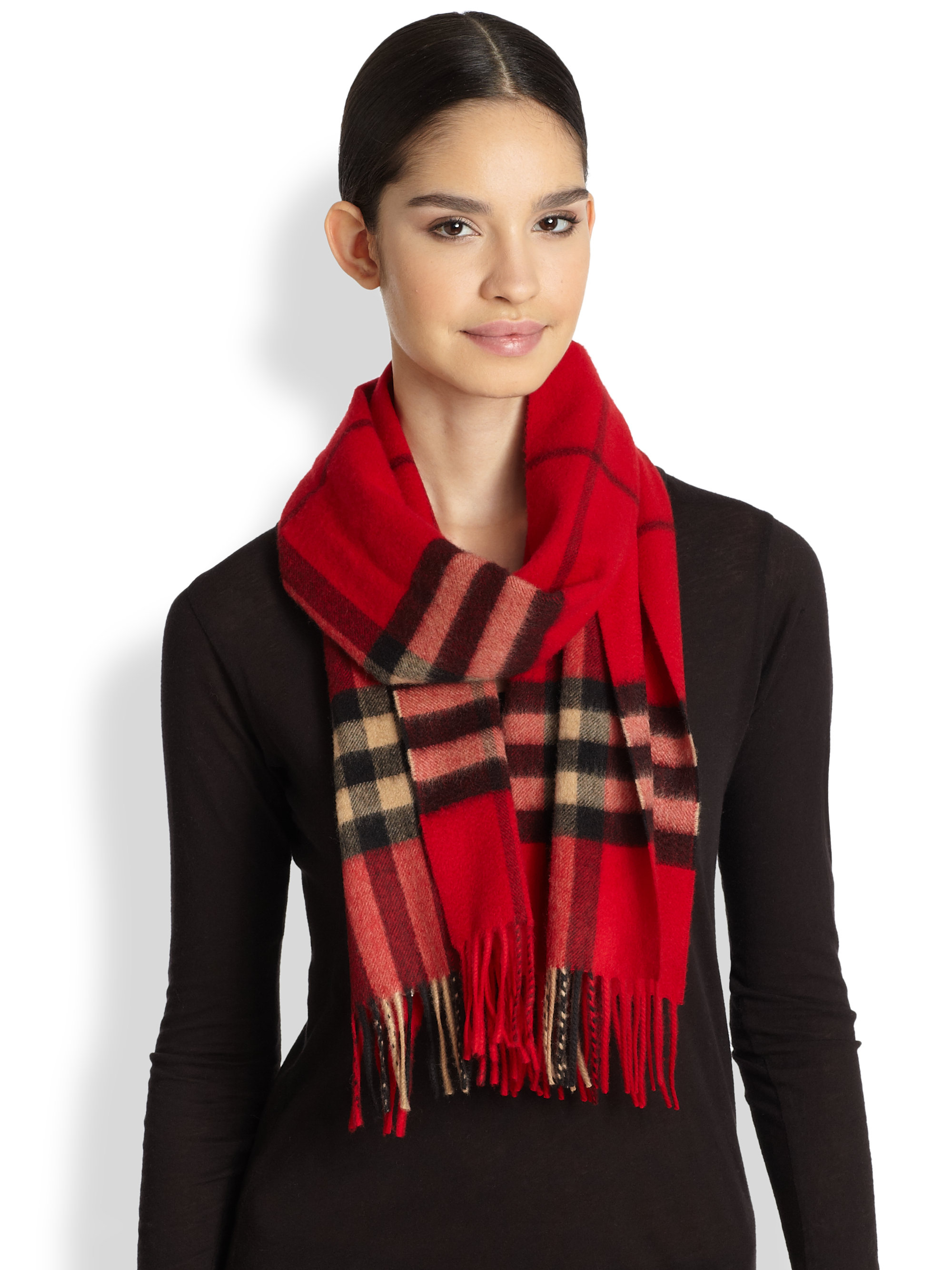 Lyst - Burberry Giant Icon Checked Cashmere Scarf in Red
