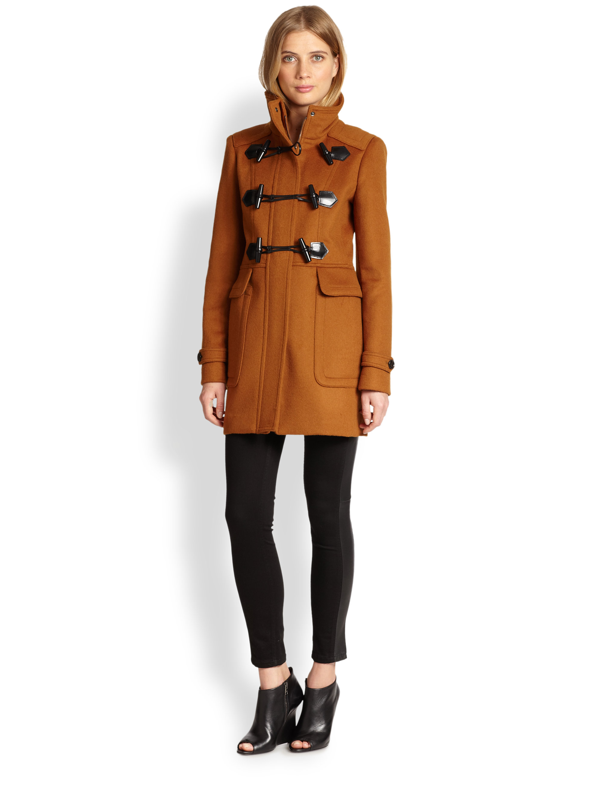 Lyst - Burberry Woolfelt Toggle Coat in Brown