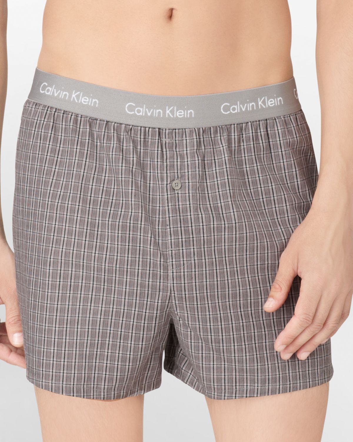 Calvin Klein Slim Fit Woven Plaid Boxer Shorts In Gray For Men Lyst