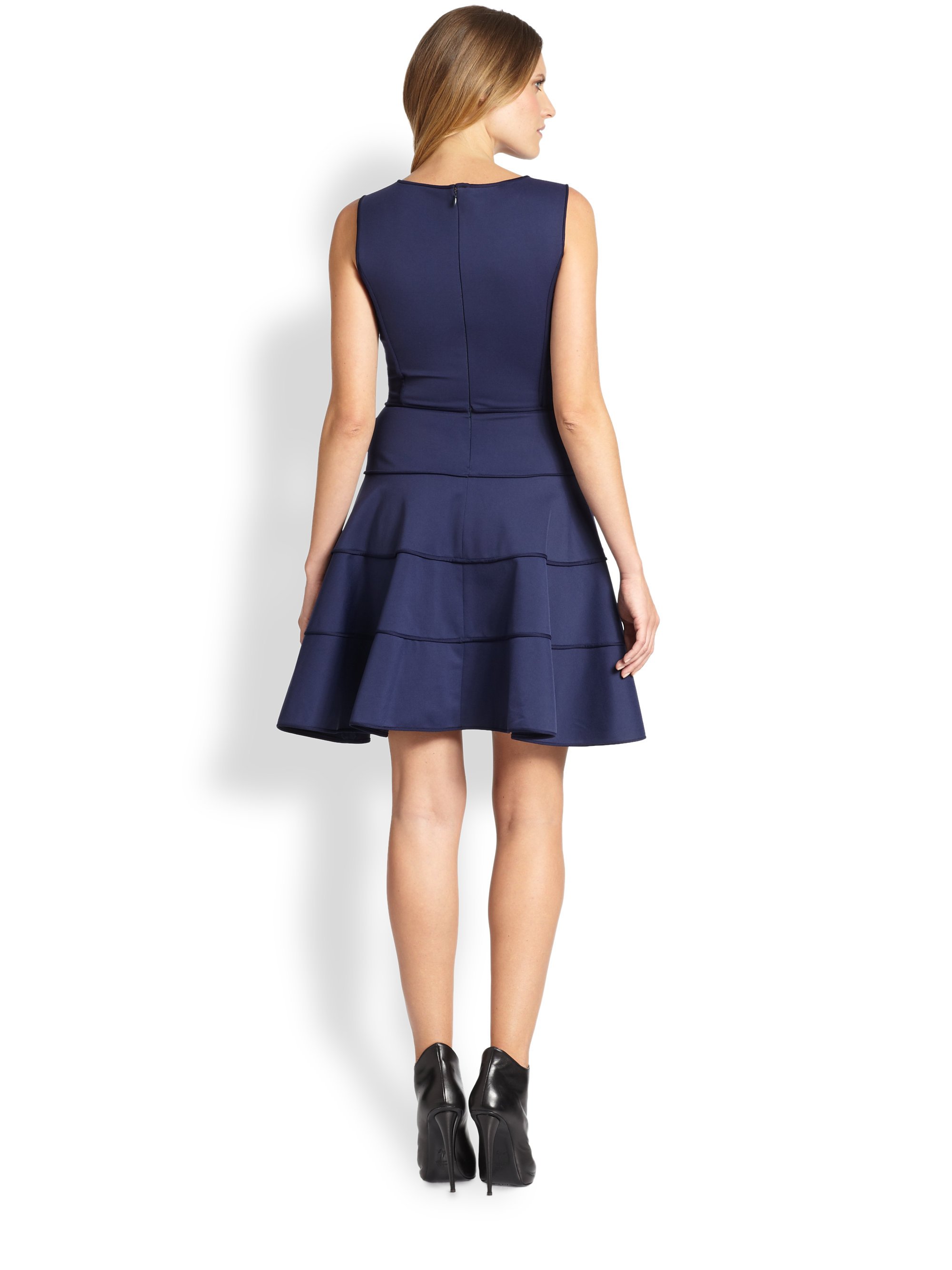 Halston Fit Flare Dress In Blue Lyst