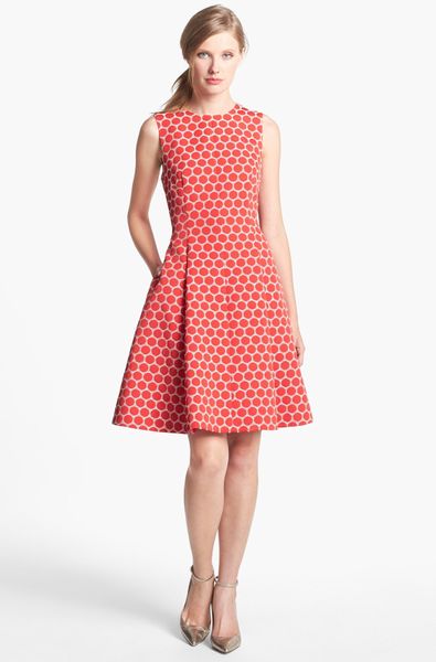Kate Spade Cory Dot Jacquard Fit Flare Dress in Red (Pink/ Maraschino ...