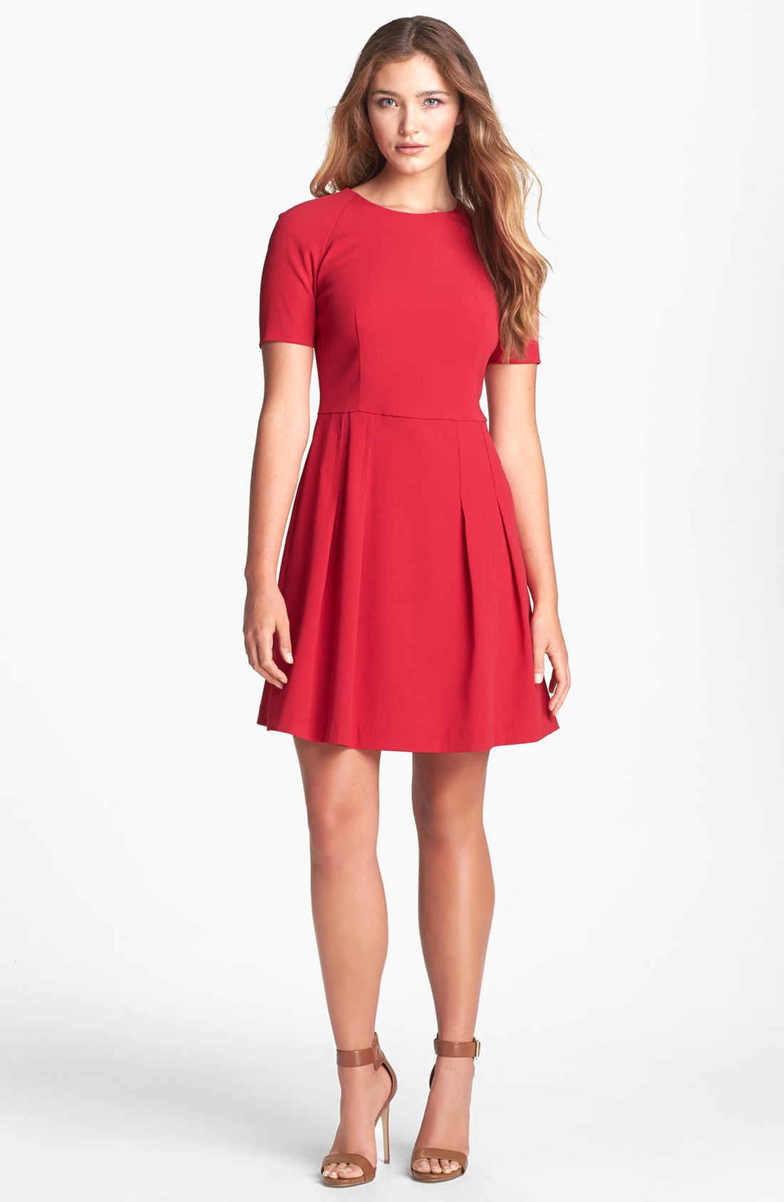 Nicole Miller Satin Crepe Fit Flare Dress in Red (Cherry) | Lyst