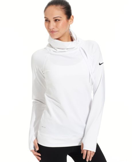 Nike Pro Hyperwarm Drifit Longsleeve Mock Turtleneck in White | Lyst