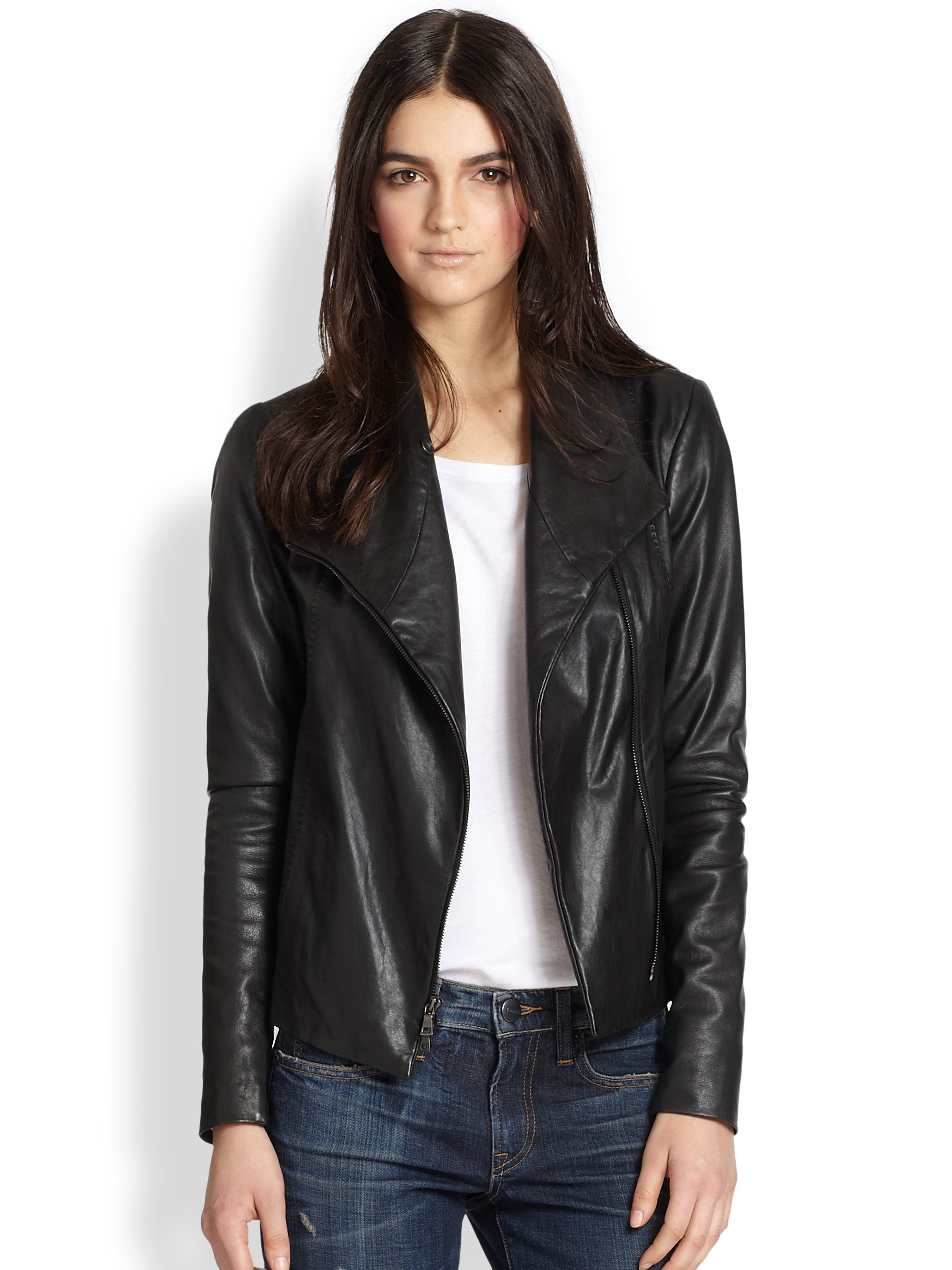 Lyst Vince Leather Scuba Jacket In Black Gallery