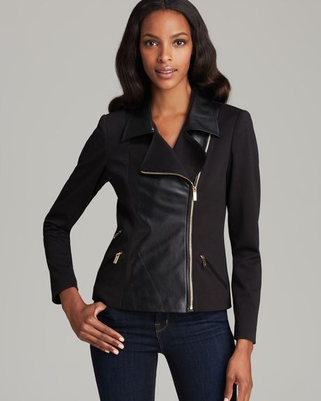 Calvin Klein Faux Leather Front Jacket in Black | Lyst