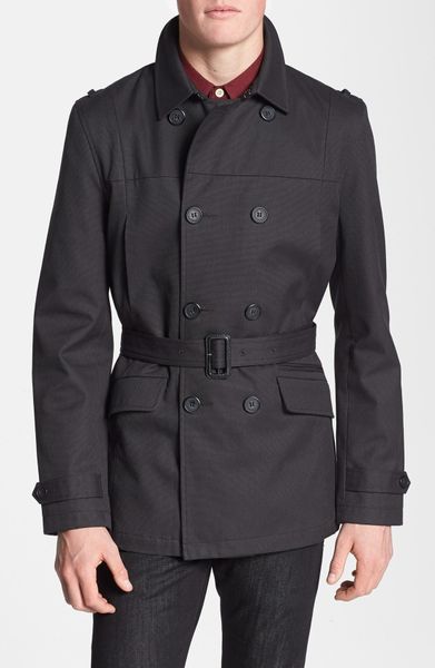 Topman Double Breasted Mac Jacket in Black for Men (Charcoal) | Lyst