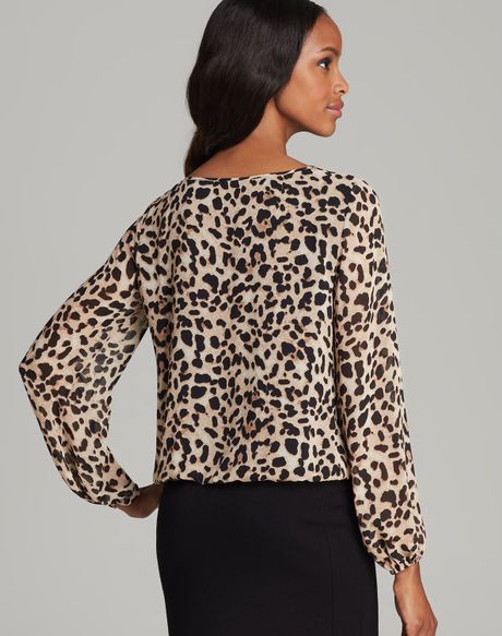Vince Camuto Wrap Front Animal Print Blouse in Beige (Rich Black) | Lyst