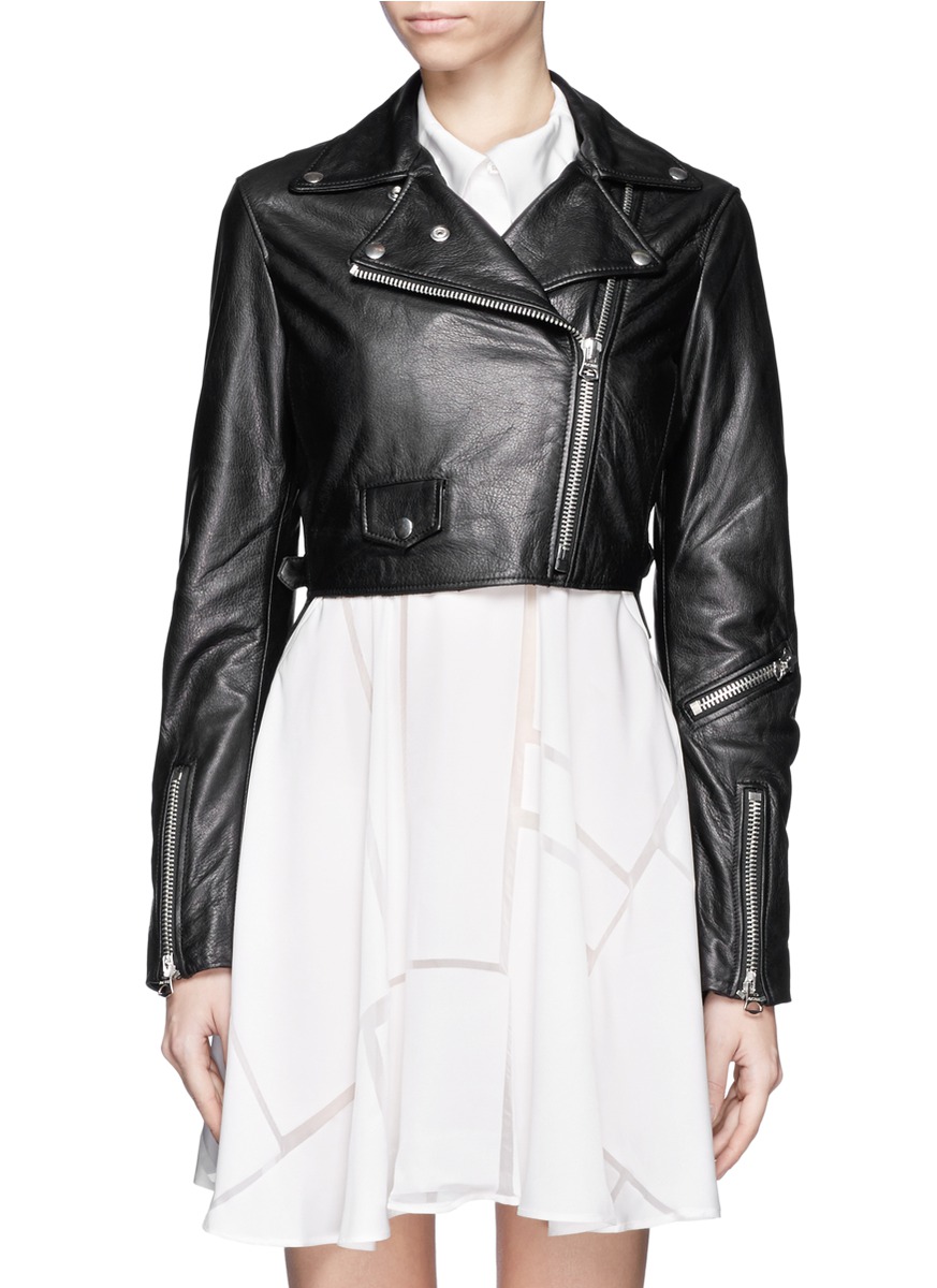 Lyst Acne Studios Cropped Leather Biker Jacket In Black Gallery