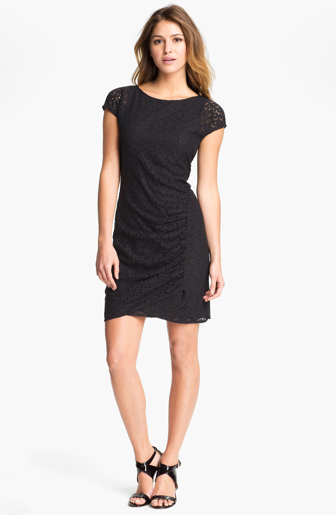 Dkny Cap Sleeve Lace Dress in Black | Lyst