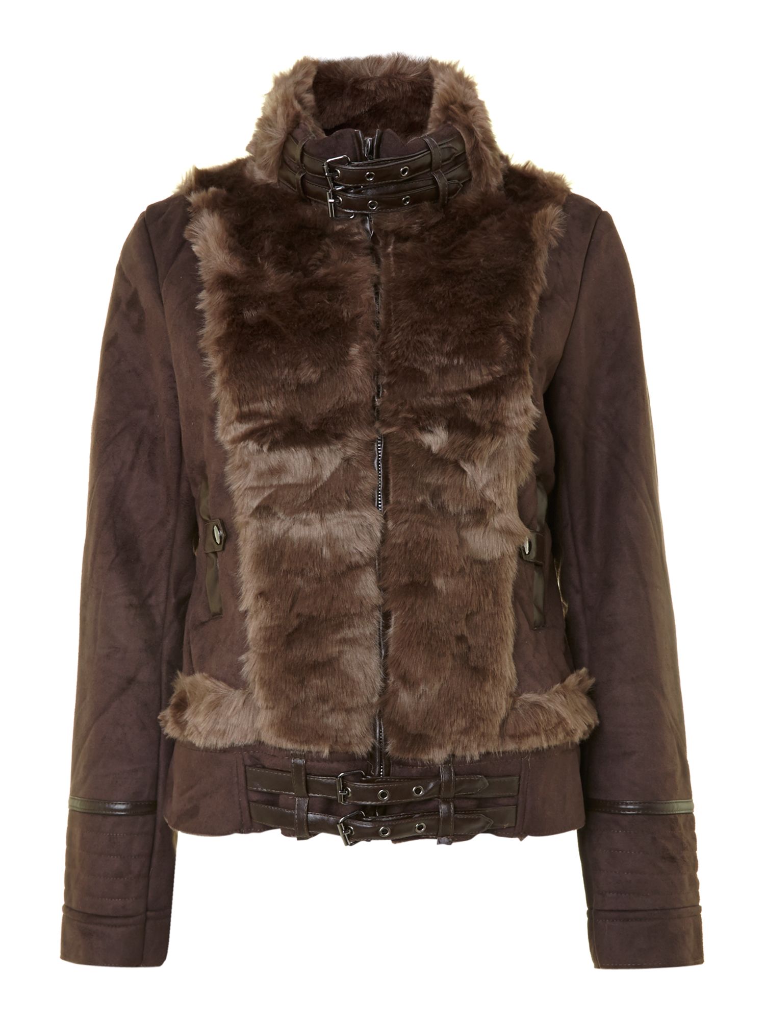 Izabel london Faux Lambskin Fur Zip Jacket in Brown | Lyst