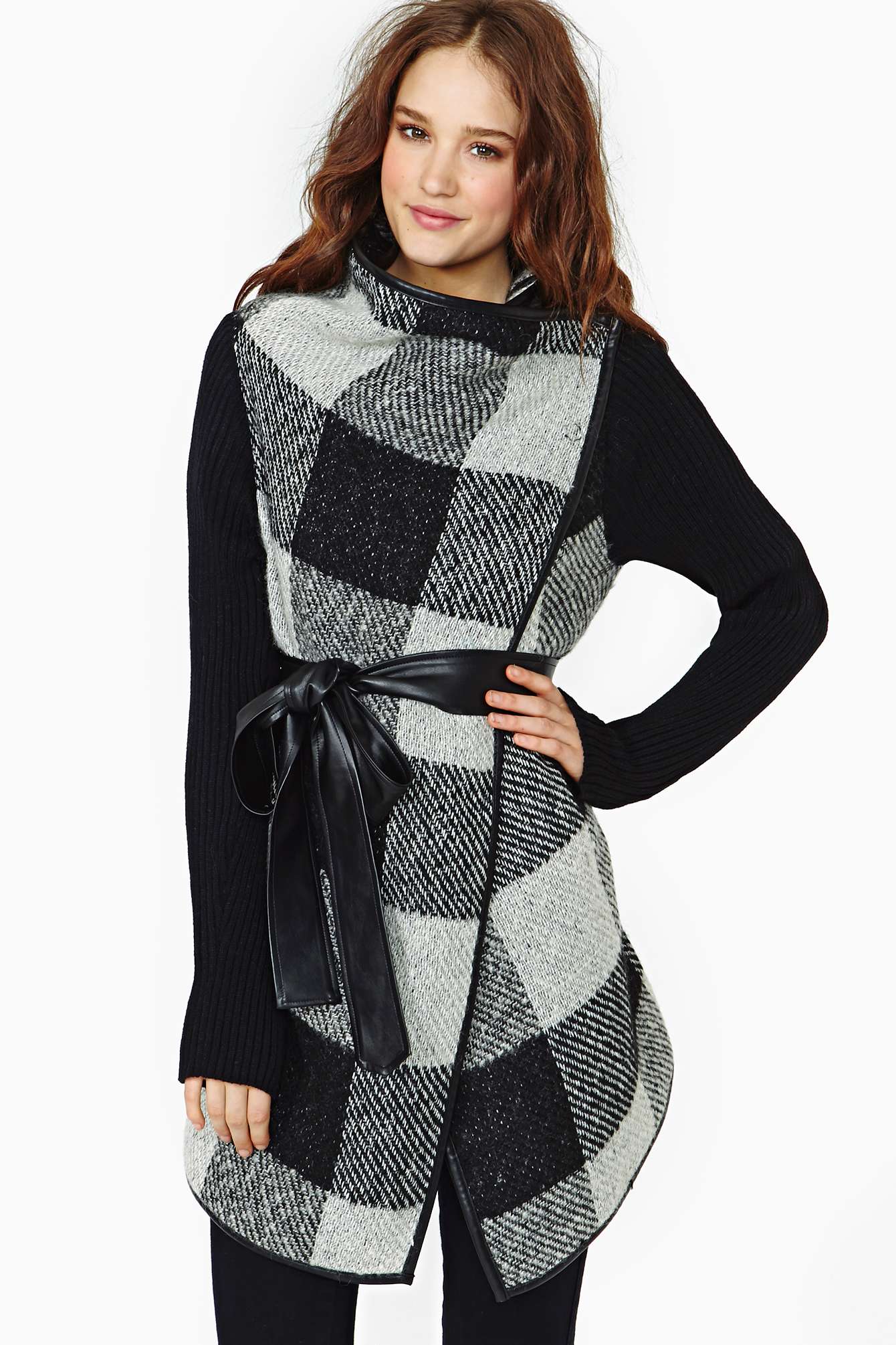 Nasty gal Stockholm Plaid Wrap Coat in White Lyst