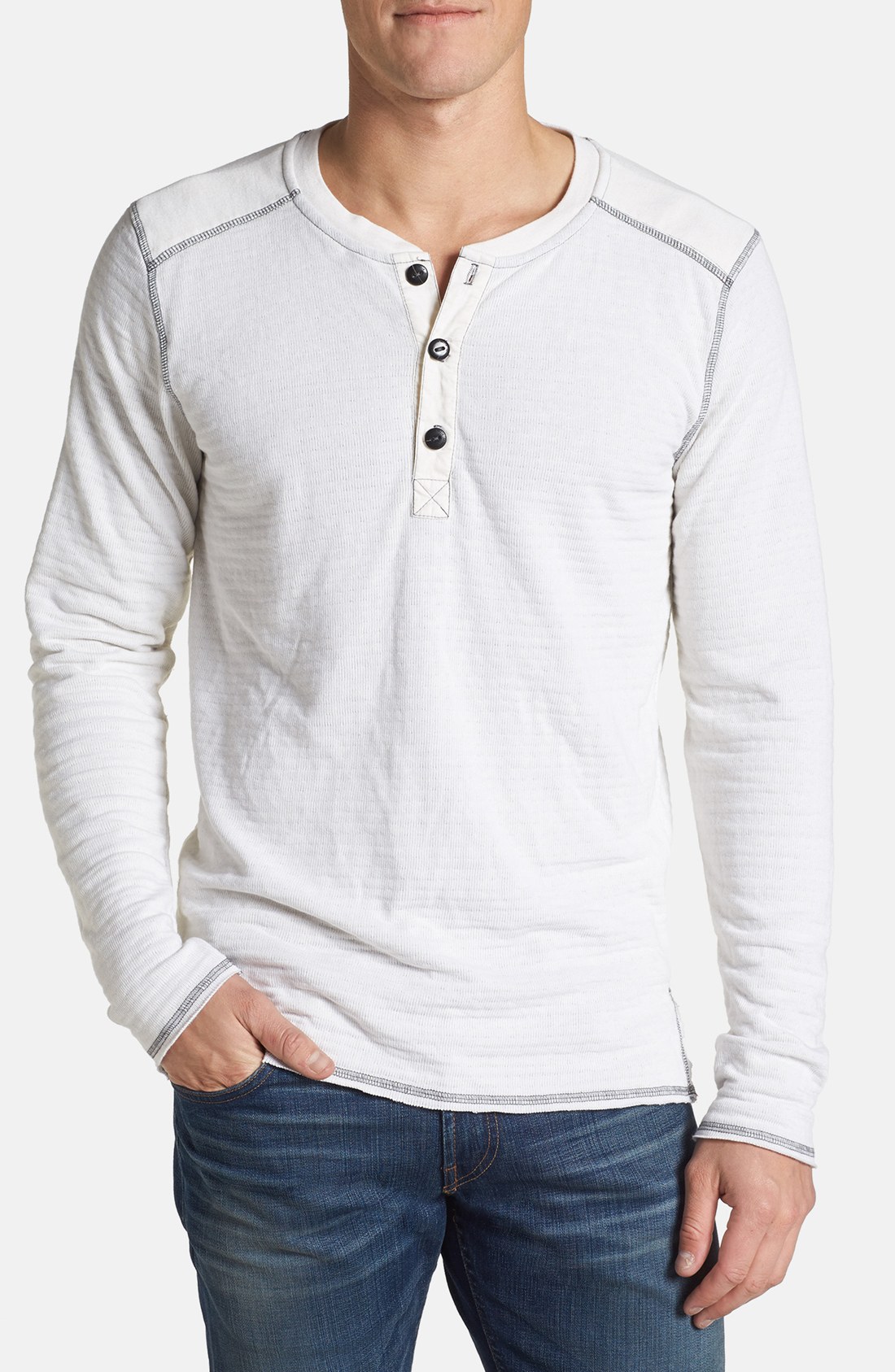 Splendid Tokyo Knit Double Cloth Long Sleeve Henley Shirt in White for ...