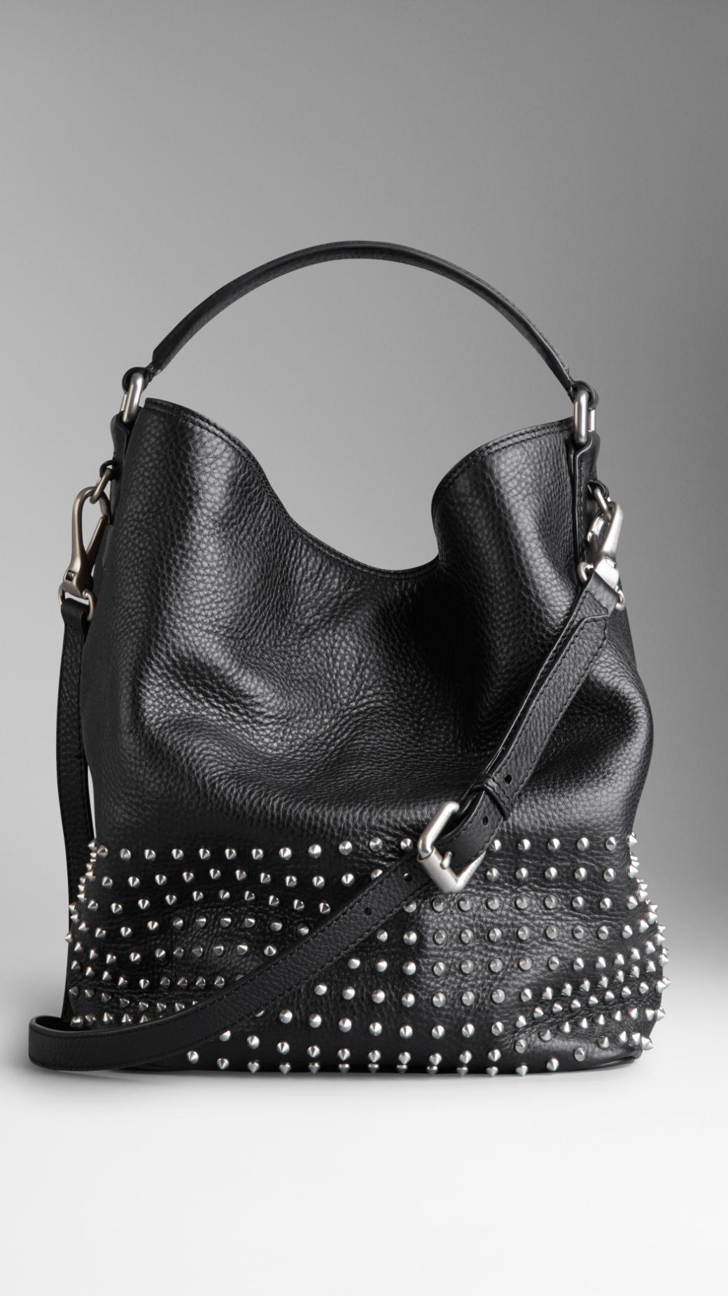 Burberry Medium Studded Leather Hobo Bag In Black Lyst