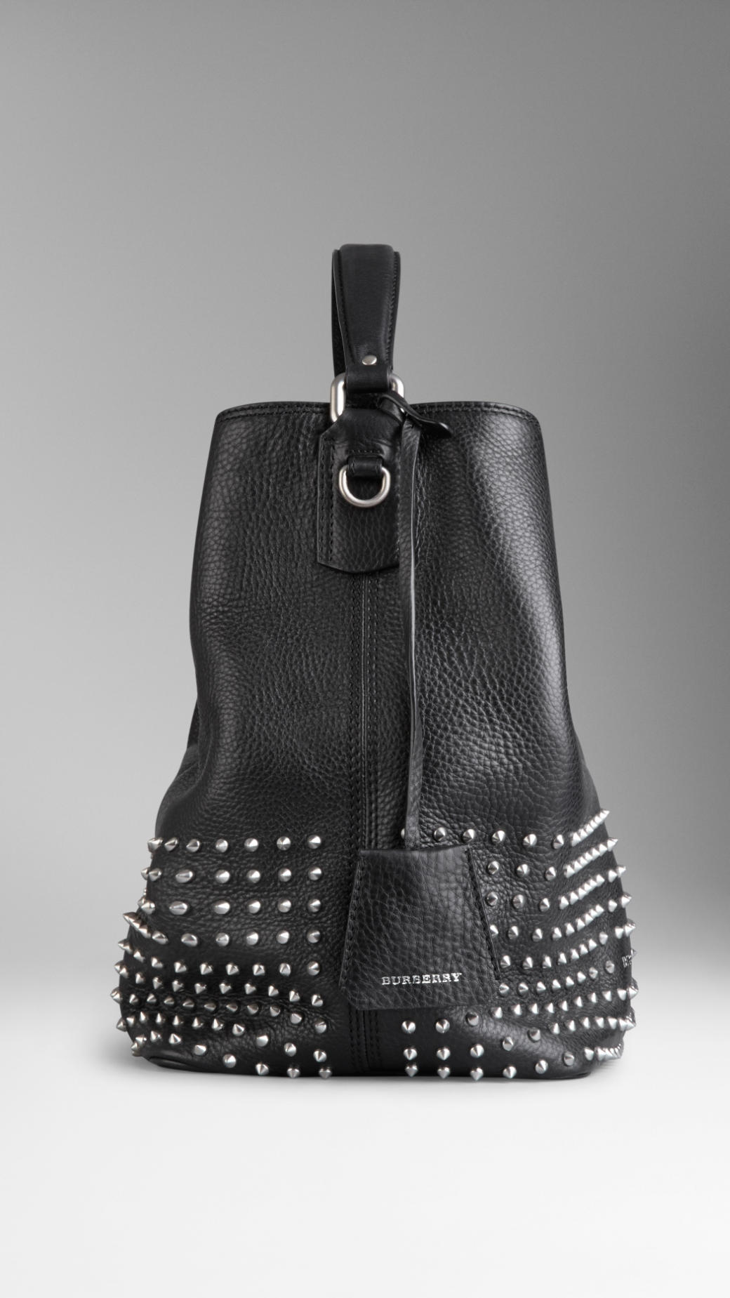 Lyst - Burberry Medium Studded Leather Hobo Bag in Black