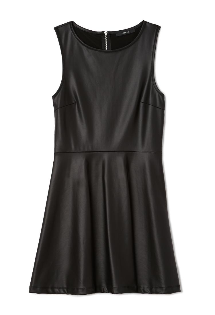 Forever 21 Sleek Faux Leather Skater Dress in Black | Lyst