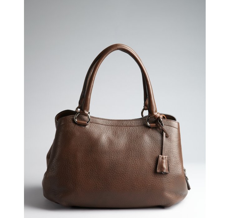 Prada Dark Brown Grained Leather Snap Side Large Satchel in Brown ...  