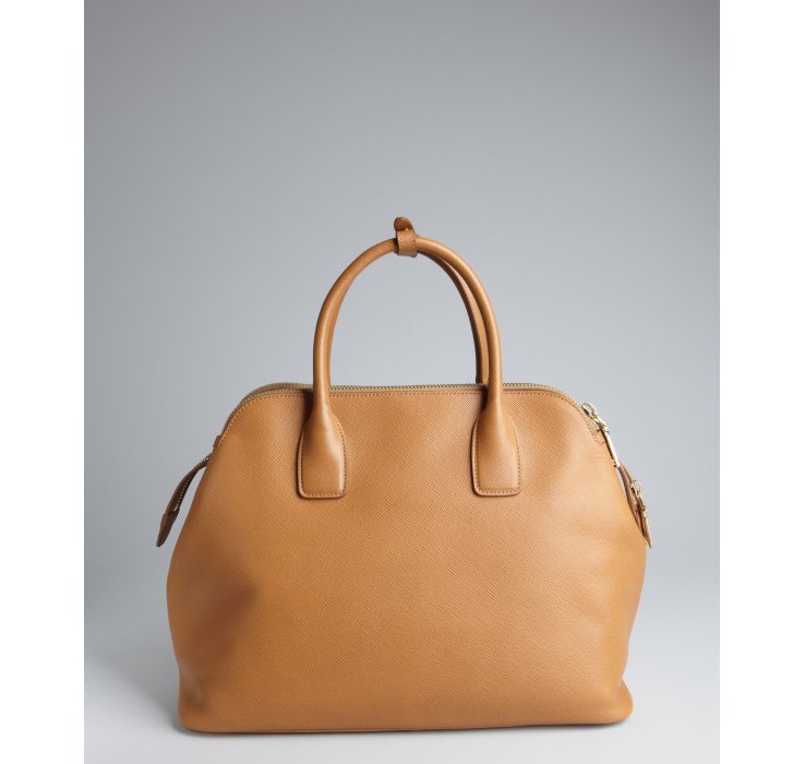 Prada Caramel Leather Dual Zip Top Large Tote in Beige (caramel ...