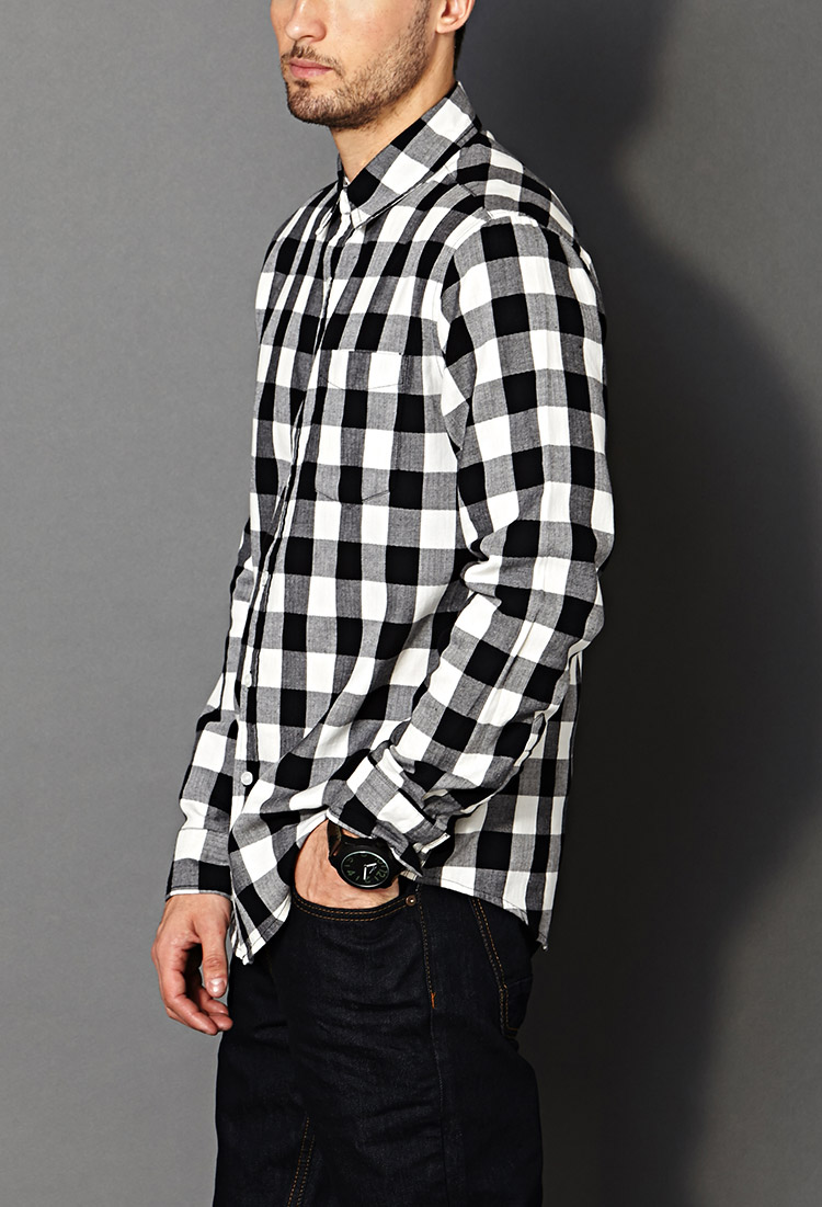 Plaids For Black Men - Forever 21 Zippered Flannel Shirt in Black for ...