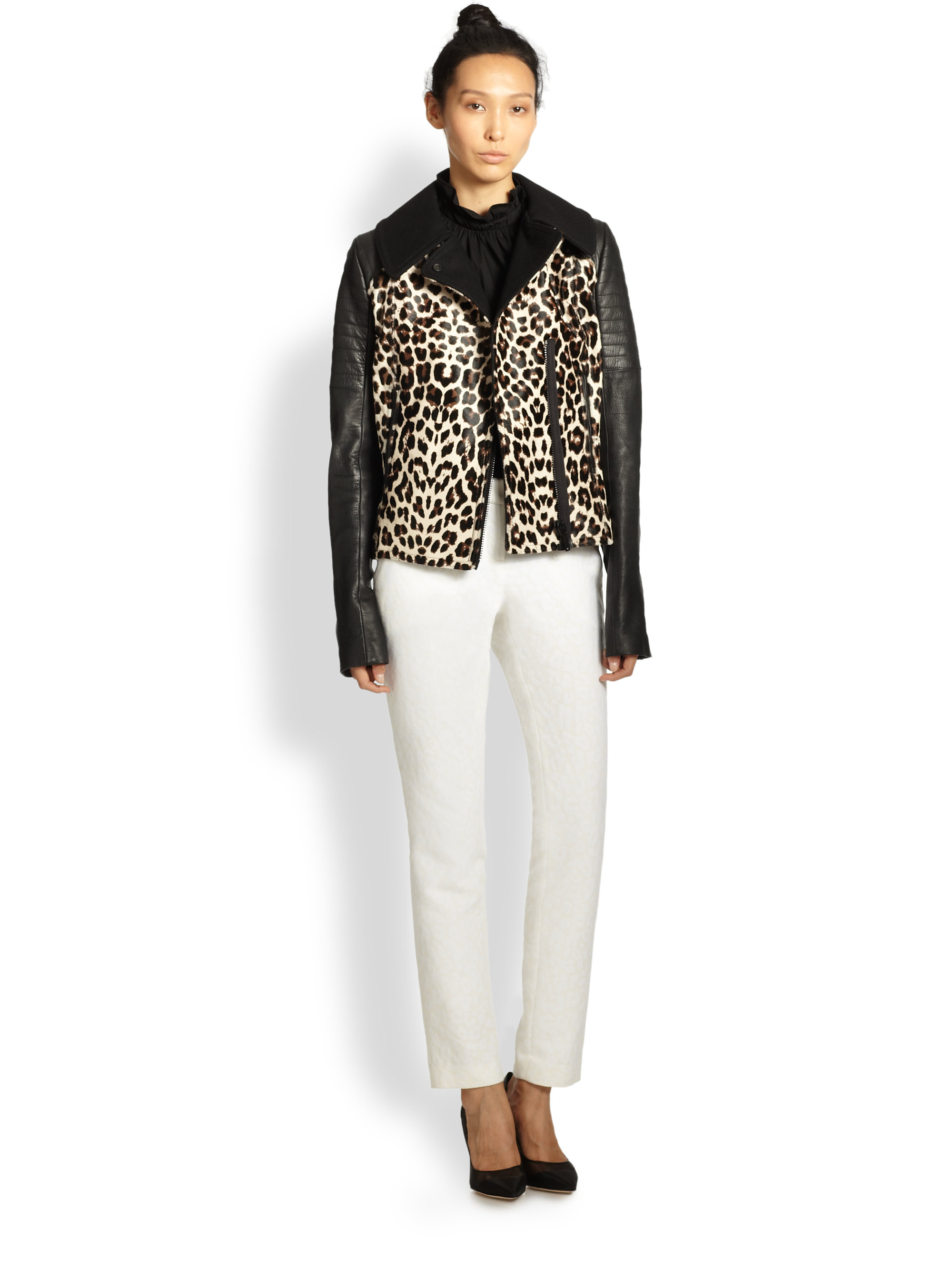 A L C Lee Leopardprint Calf Hair Leather Jacket Lyst Gallery