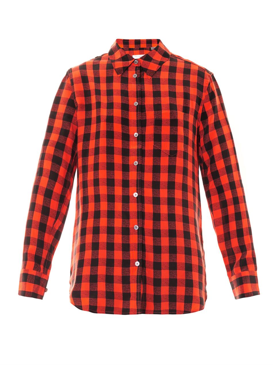 Equipment reese single pocket plaid silk blouse