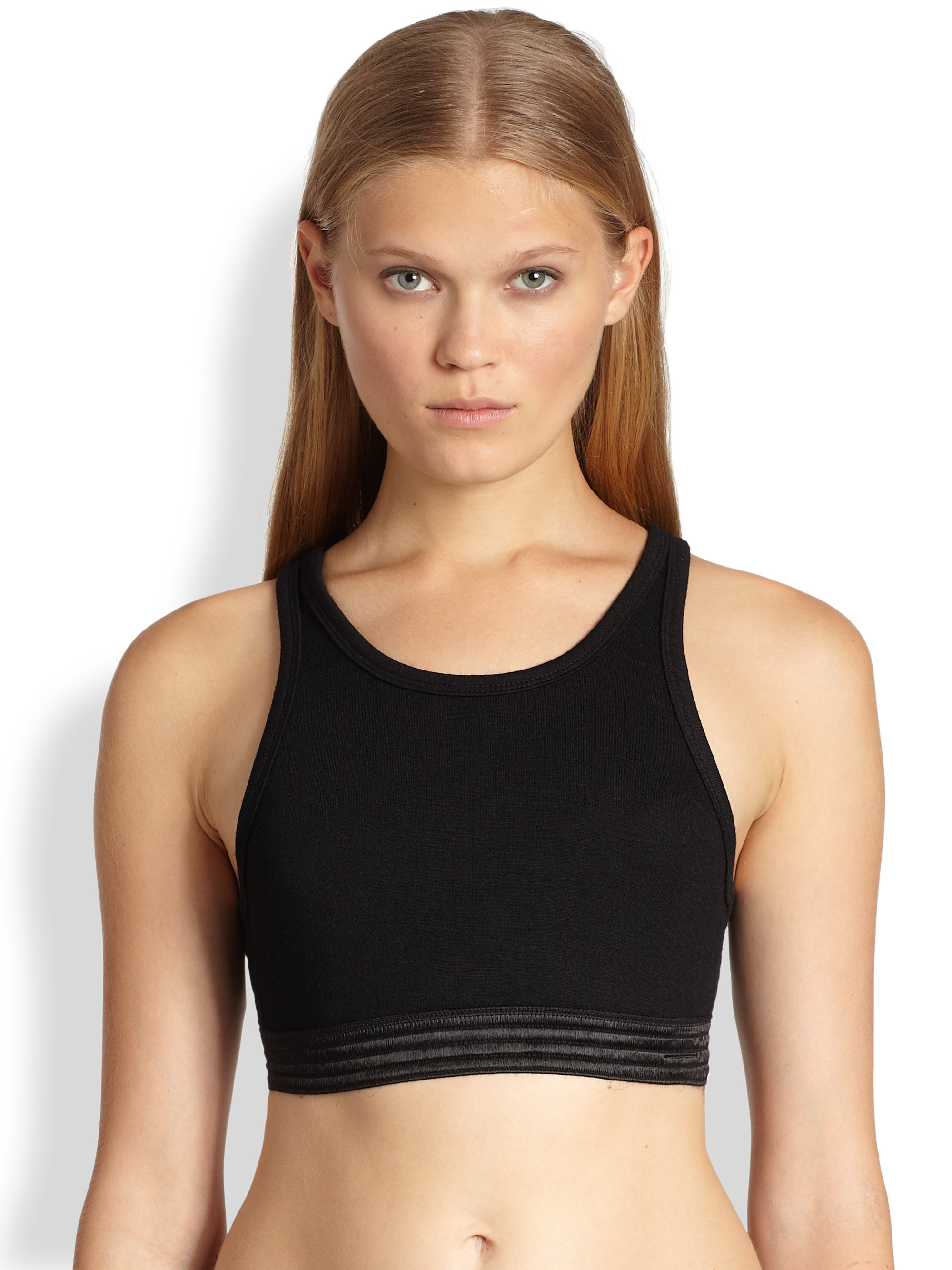 T by alexander wang Cutout Back Jersey Sports Bra in Black | Lyst