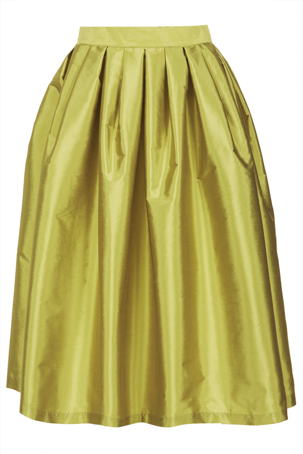 Topshop Taffeta Midi Skirt in Yellow | Lyst