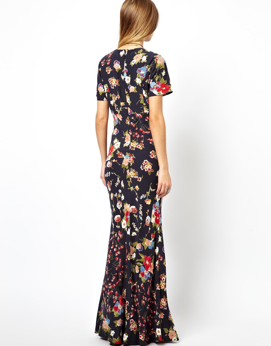 Lyst Asos Maxi Dress in 90s Grunge Floral Print in Black
