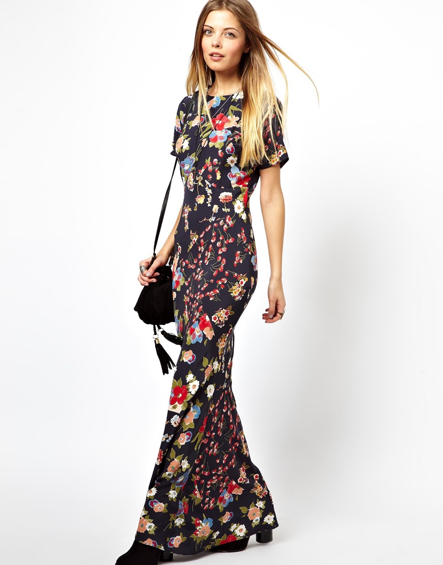 Asos Maxi Dress in 90s Grunge Floral Print in Black | Lyst