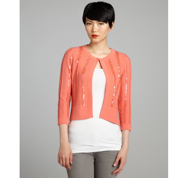 Autumn cashmere Coral Sequined Cable Knit Cashmere Cropped Cardigan in ...