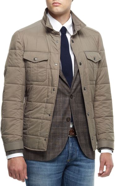 Brunello Cucinelli Quilted Nylon Short Jacket in Brown for Men | Lyst